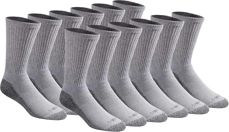 Dickies ▫️ Men's Big & Tall Dri-tech Moisture Control Crew Socks Multipack, Cinzento (12 pares), Tamanho do calçado: 15-17