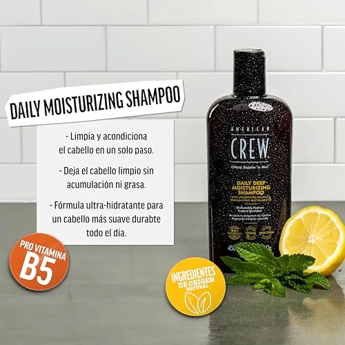 American Crew ▫️ Daily Deep Moisturizing Shampoo, Champô hidratante para uso diário, proporciona hidratação e suavidade, ingredientes naturais, sem silicones, para todos os tipos de cabelo, para homens 5