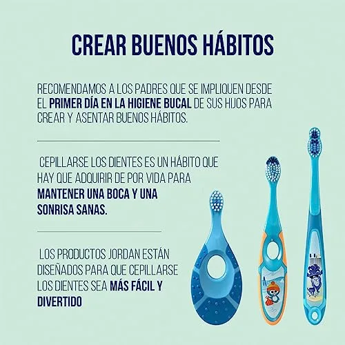 Jordan* ▫️ Jordan ® | Step 1 | Escova de dentes para bebés dos 0 aos 2 anos | Original, com cerdas extra suaves, anel de mordida suave para as gengivas e fácil de segurar | Embalagem com 2 unidades | Multicolorida 6