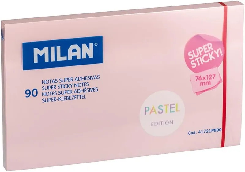 MILAN ▫️ BLOC 90 NOTAS SUPER ADESIVAS ROSA PASTEL 76x127 mm