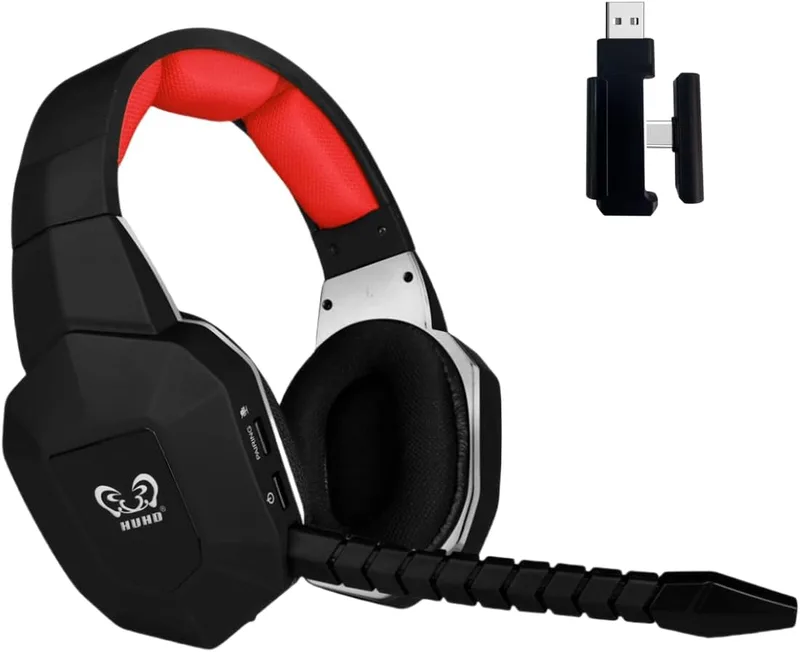 HUHD ▫️ Auscultadores sem fios de 2,4 GHz e Bluetooth para jogos, auscultadores sem fios para jogos para PS5/PS4, Switch e PC, com microfone removível com cancelamento de ruído e luz LED