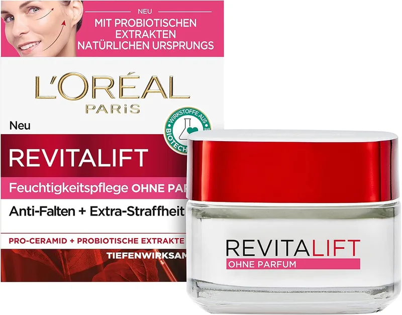 L'Oreal Paris ▫️ L'Oréal Paris hidratante sem perfume para mulher: suaviza as rugas e dá à pele um aspeto mais jovem com pro-retinol e extratos probióticos, Revitalift, 1 x 50 ml
