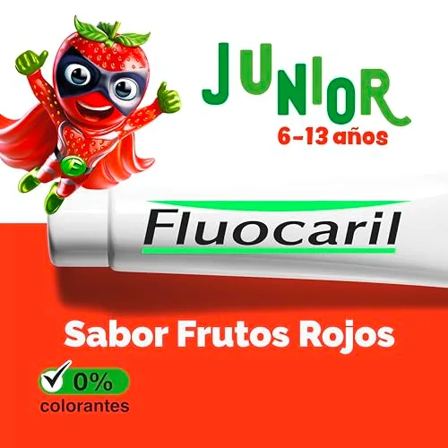 FLUOCARIL ▫️ Junior Bi-Fluoré 145 mg Pasta dentífrica anticárie com sabor a frutos vermelhos e esmalte reforçado, fortalece os primeiros dentes definitivos, eficácia clinicamente comprovada, 75 ml 5
