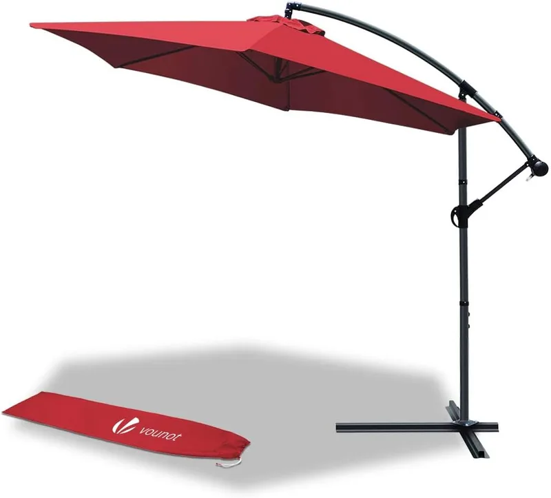 VOUNOT ▫️ ® Guarda-sol excêntrico de 300 cm, guarda-sol de jardim com pega e cobertura protetora, proteção UV, vermelho