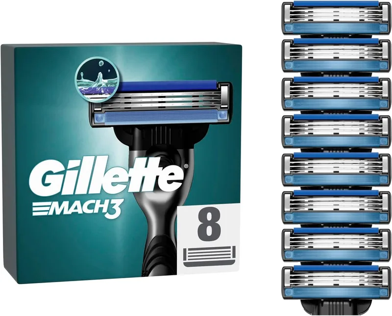 Gillette ▫️ Mach3 Men's Razor Blades, Conjunto de 8 lâminas de substituição ()