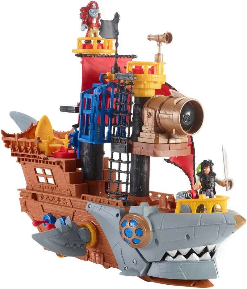 Fisher-Price ▫️ Conjunto de jogo Imaginext Pirate Shark Pirate Ship, brinquedo pré-escolar com figuras e acessórios para brincar a fingir, para maiores de 3 anos, HGN68