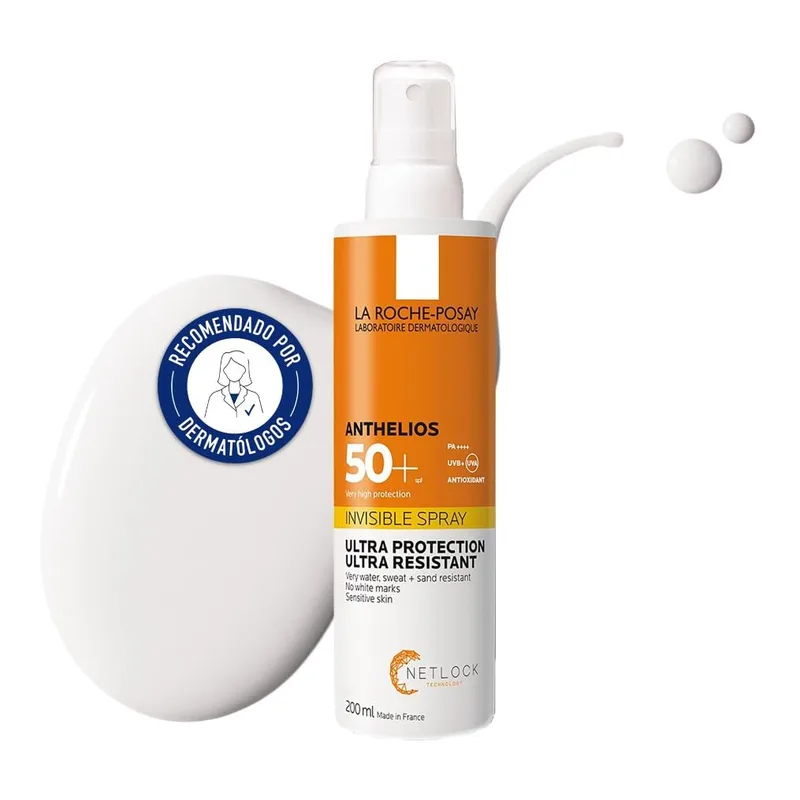 La Roche Posay Spray Invisível, Protetor solar, Indicado para peles sensíveis, Previne o stress oxidativo, Resistente à água, ao suor e à areia, Fórmula à base de água termal, Anthelios, 200 ml