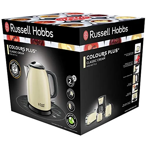 Russell Hobbs ▫️ Colours Plus 21395-56 – Torradeira, ranhura longa e larga, para 2 fatias, aço inoxidável, creme + Colours Plus - Pequena chaleira elétrica 6