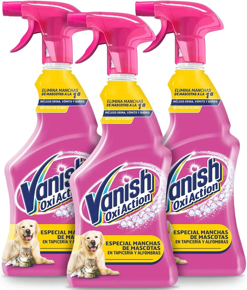 Vanish ▫️ Oxi Action - Removedor especial de nódoas de animais de estimação para tapetes e estofos, spray, sem lixívia - Embalagem de 3 x 750 ml