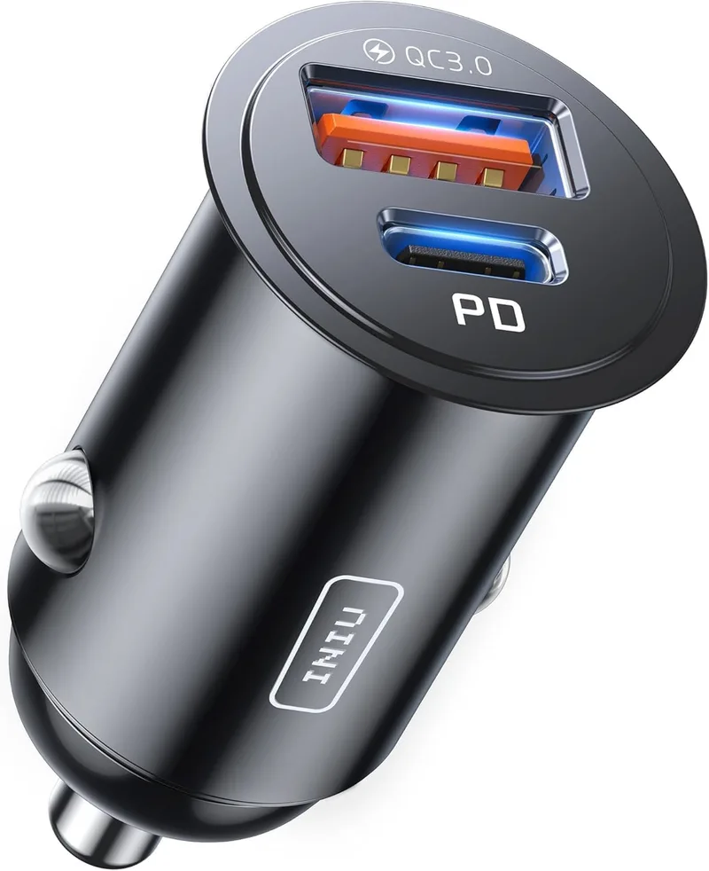 INIU ▫️ Carregador para carro de 60 W, carregamento RÁPIDO | Adaptador metálico com duas portas: USB-C de 30 W + USB-A de 30 W, para iPhone 15, 14, 13, 12, Pro, MAX, Mini, Samsung S21, Huawei e LG