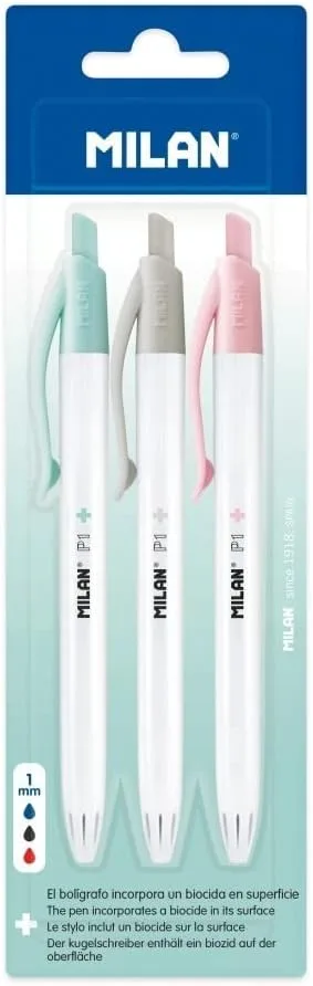 MILAN ▫️ Conjunto de 3 esferográficas em blister P1 (azul, preto e vermelho), edição