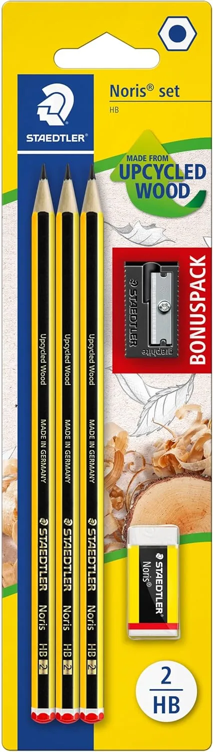STAEDTLER ▫️ Noris 120 Conjunto escolar – 3 HB, borracha e afiador