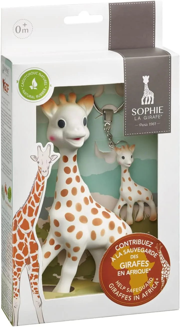 Sophie la girafe ▫️ Conjunto GCF (Giraffe Conservation Foundation) Nacimiento | Brinquedo e porta-chaves em borracha natural | apoio à conservação das girafas de África | ideia de presente solidário