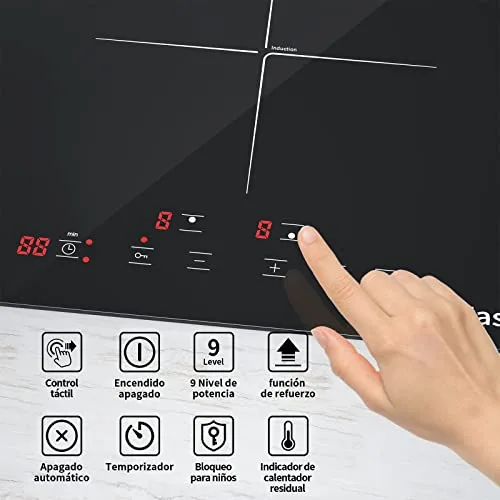 IsEasy ▫️ Placa de indução, preta, painel de vidro, função Boost (3000 W) 2
