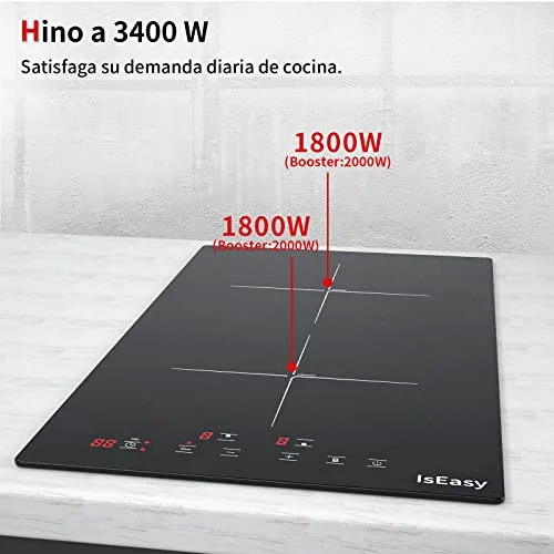 IsEasy ▫️ Placa de indução, preta, painel de vidro, função Boost (3000 W) 3