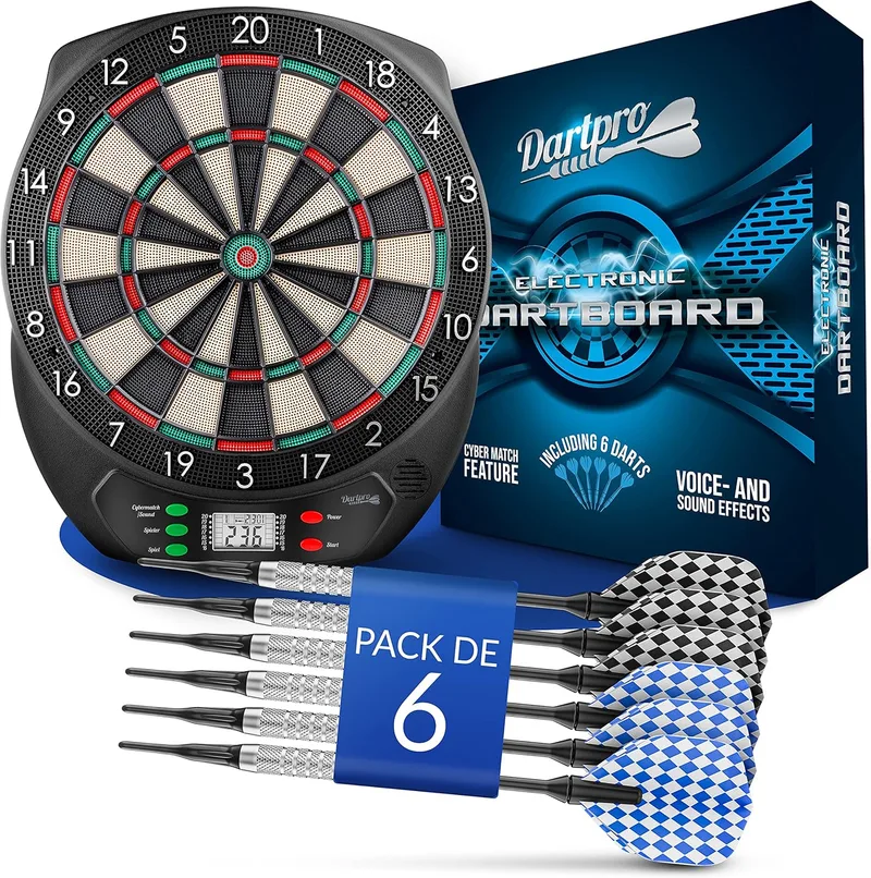 DartPro ▫️ O original - Alvo eletrónico - Alvo para 6 dardos [sem fios] - Inovadora máquina automática de dardos com 65 variantes - Jogo de dardos para 1 a 8 jogadores