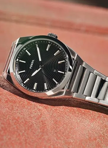 Fossil ▫️ Relógio Everett para homem, movimento de quartzo com data, três ponteiros e bracelete em pele ou aço 5