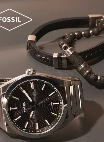 Fossil ▫️ Relógio Everett para homem, movimento de quartzo com data, três ponteiros e bracelete em pele ou aço 6