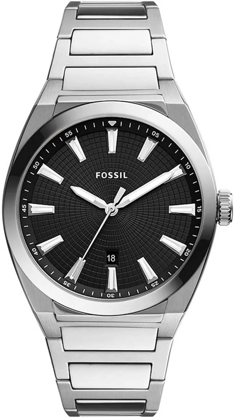 Fossil ▫️ Relógio Everett para homem, movimento de quartzo com data, três ponteiros e bracelete em pele ou aço