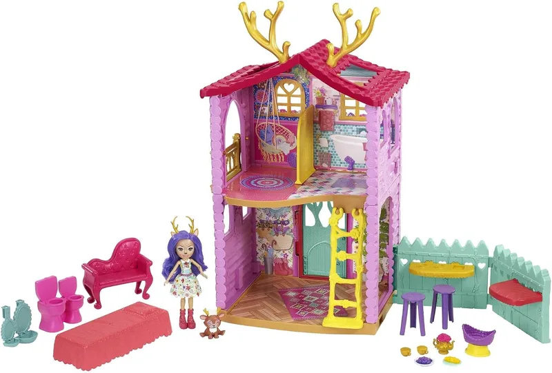 Enchantimals ▫️ Casa do Veado 2.0 com a boneca Danessa Deer, com casa de brincar, animal de estimação e acessórios, presente para meninas e meninos com mais de 4 anos (Mattel HFC41)