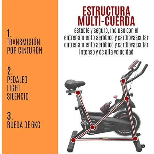 FFitness ▫️ Bicicleta estática para treino em casa, com suporte para smartphone, função cardiovascular e volante de inércia de 6 kg. 3