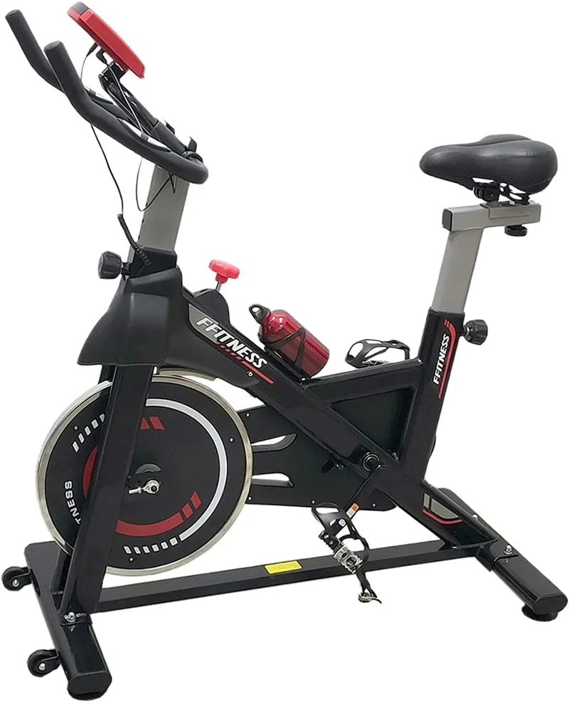 FFitness ▫️ Bicicleta estática para treino em casa, com suporte para smartphone, função cardiovascular e volante de inércia de 6 kg.