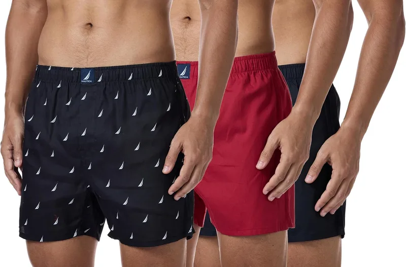 Nautica ▫️ Conjunto de 3 cuecas boxer de algodão para homem (Conjunto de 3)