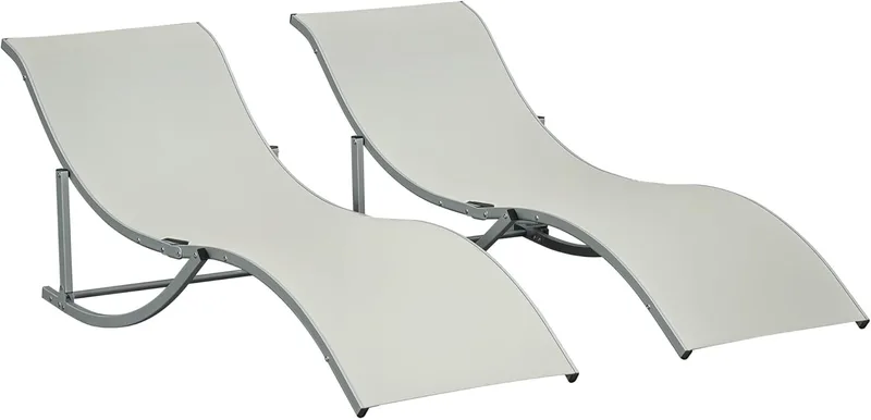 Outsunny ▫️ 2 Espreguiçadeiras dobráveis em forma de S ergonómica com estrutura de alumínio e tecido Texteline para piscina, pátio, jardim e terraço 165x61x63 cm Bege