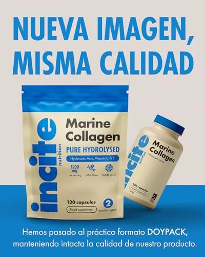 Incite Nutrition ▫️ Colagénio Marinho com Ácido Hialurónico em Cápsulas, Colagénio Hidrolisado Puro Tipo 1, 1200 mg com Vitaminas C, E, B12, Zinco, Cobre e Iodo, 120 Cápsulas 2