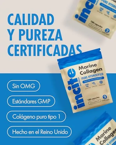 Incite Nutrition ▫️ Colagénio Marinho com Ácido Hialurónico em Cápsulas, Colagénio Hidrolisado Puro Tipo 1, 1200 mg com Vitaminas C, E, B12, Zinco, Cobre e Iodo, 120 Cápsulas 5