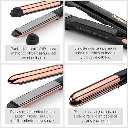BaByliss ▫️ Alisador Straight And Curl Brilliance – Alisa e ondula, placas de titânio, tecnologia iônica, aquecimento rápido em 15 s, design curvo, penteado fácil, 5 níveis de temperatura até 235 °C, ST482E 4