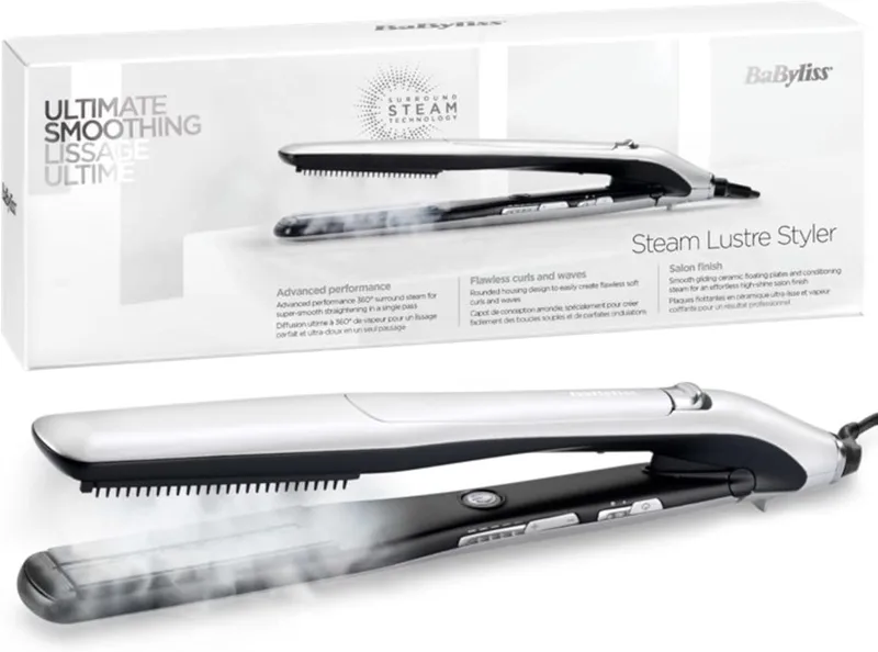 BaByliss ▫️ Alisador Steam Lustre ST595E - Alisador de cabelo profissional, ferro a vapor, iónico, 5 regulações de 170°C a 210°C, placas de cerâmica com 36 mm de largura