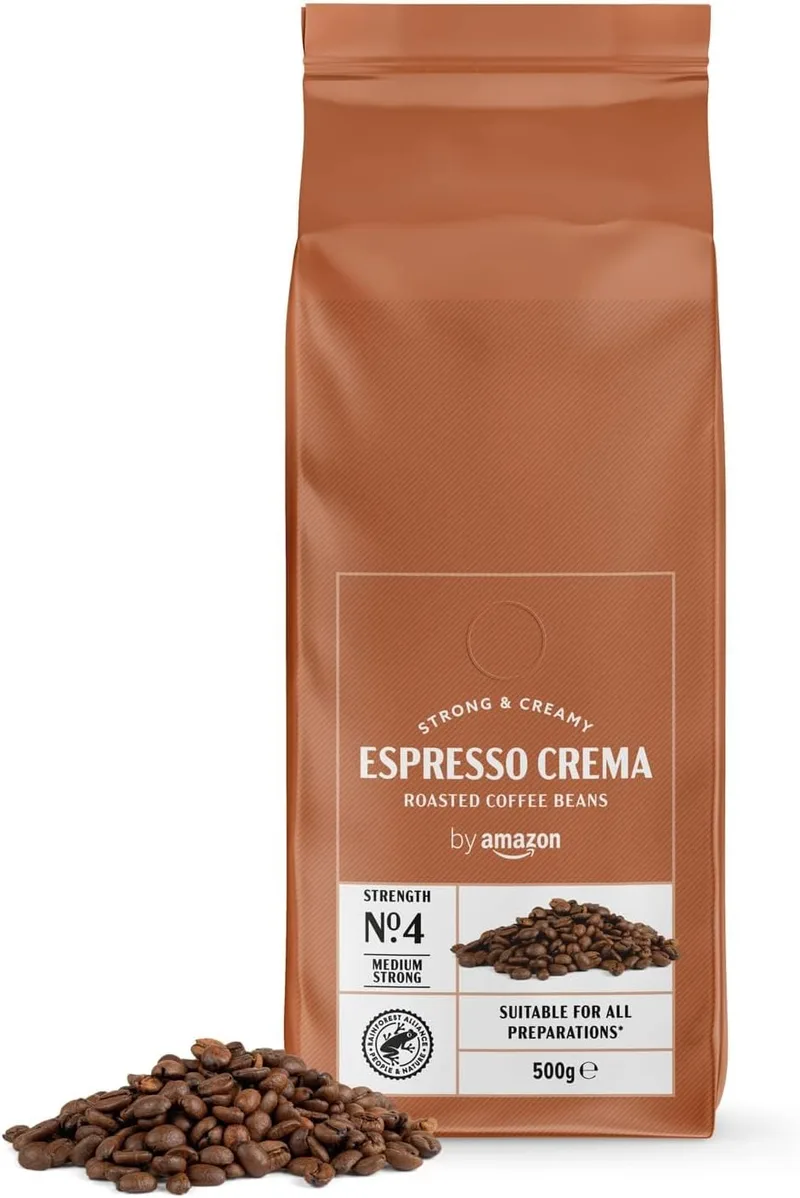 by Amazon ▫️ da Amazon - Café em grão Natural Espresso Crema, torra clara - Certificado pela Rainforest Alliance, 500 g