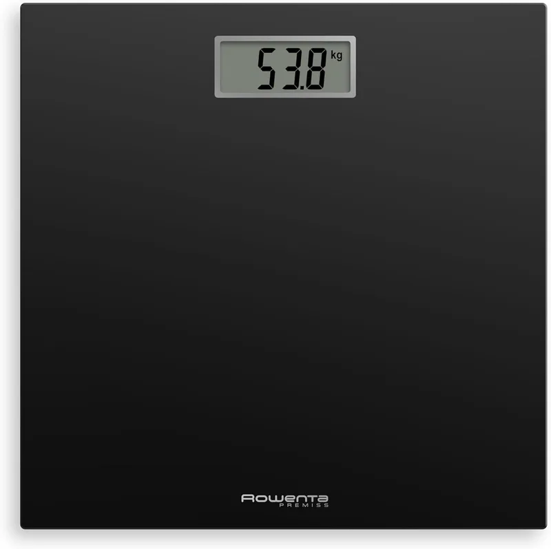 Rowenta ▫️ Premiss - Balança de casa de banho com ecrã LCD, design fino com 2 cm de altura, capacidade até 150 kg e precisão de 100 gr, ligar e desligar automático, Preto BS1400