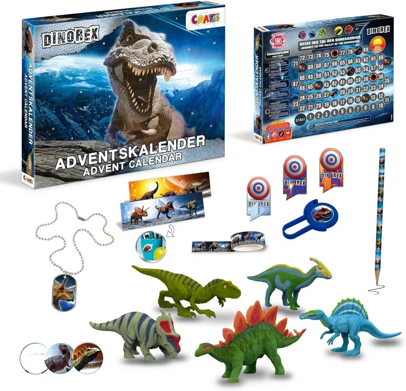CRAZE ▫️ Calendário do Advento com brinquedos, Calendário de dinossauros de brinquedo, Figuras de dinossauros para crianças com surpresas e presentes de Natal