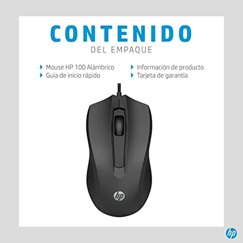 HP ▫️ 100 - Rato com fio (1600 PPP, 2 botões e roda de deslocamento, ligação por cabo USB, Windows), cor preta 6
