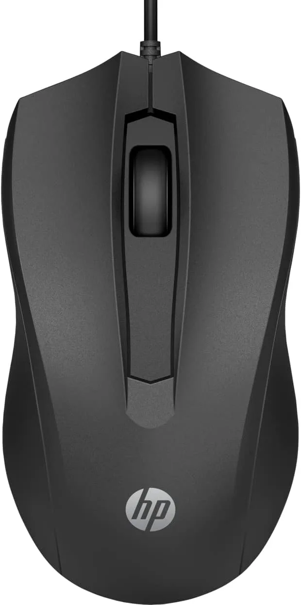 HP ▫️ 100 - Rato com fio (1600 PPP, 2 botões e roda de deslocamento, ligação por cabo USB, Windows), cor preta