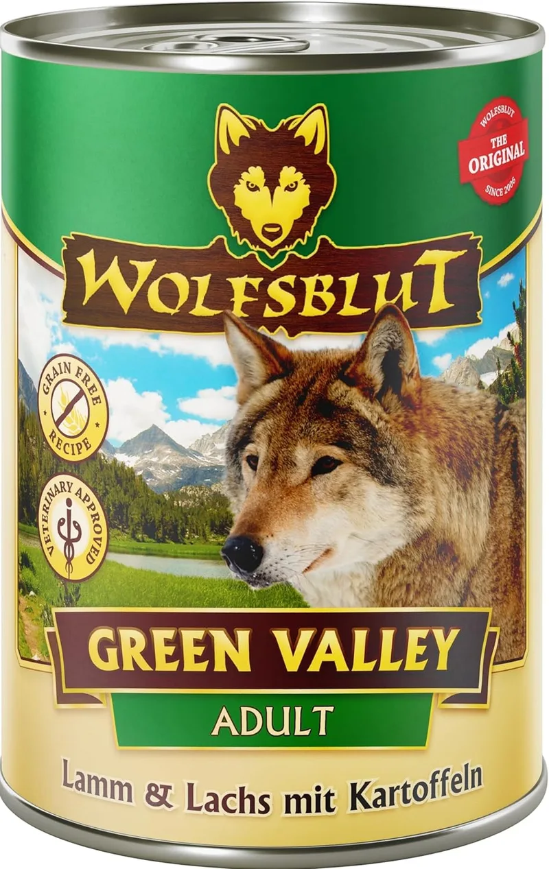 Wolfsblut ▫️ Green Valley Adult - Borrego e Salmão com Batata 395 g - Lote de 6