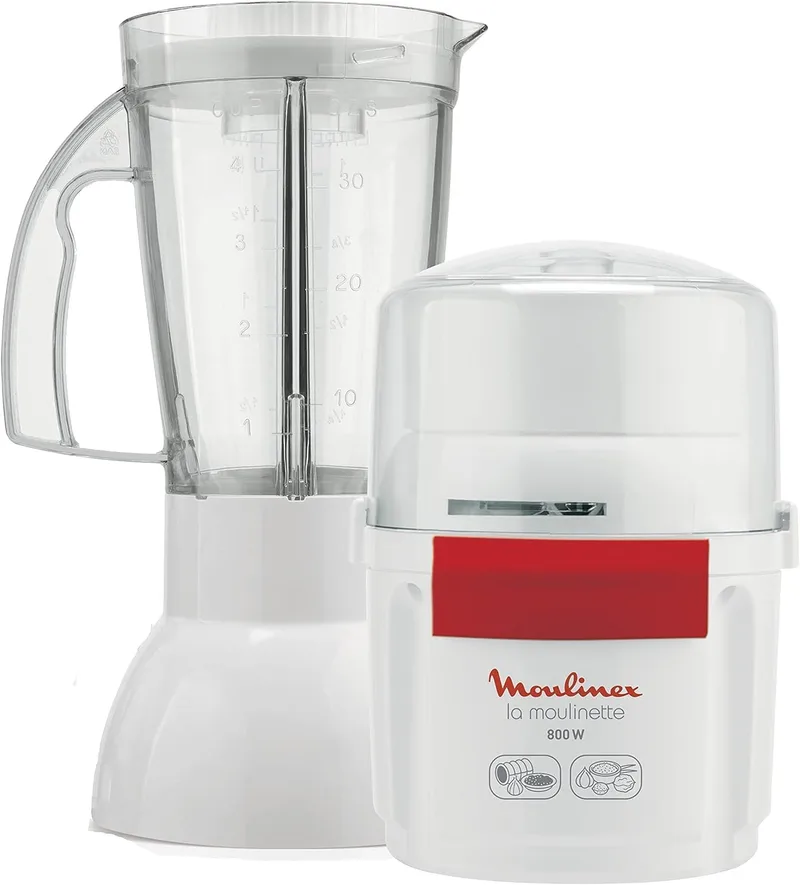 Moulinex ▫️ La Moulinette, 800W, liquidificador e picador 2 em 1, lâminas duplas em aço inoxidável, 200g e 250ml, ideal para frutos brancos e vermelhos, AR6801