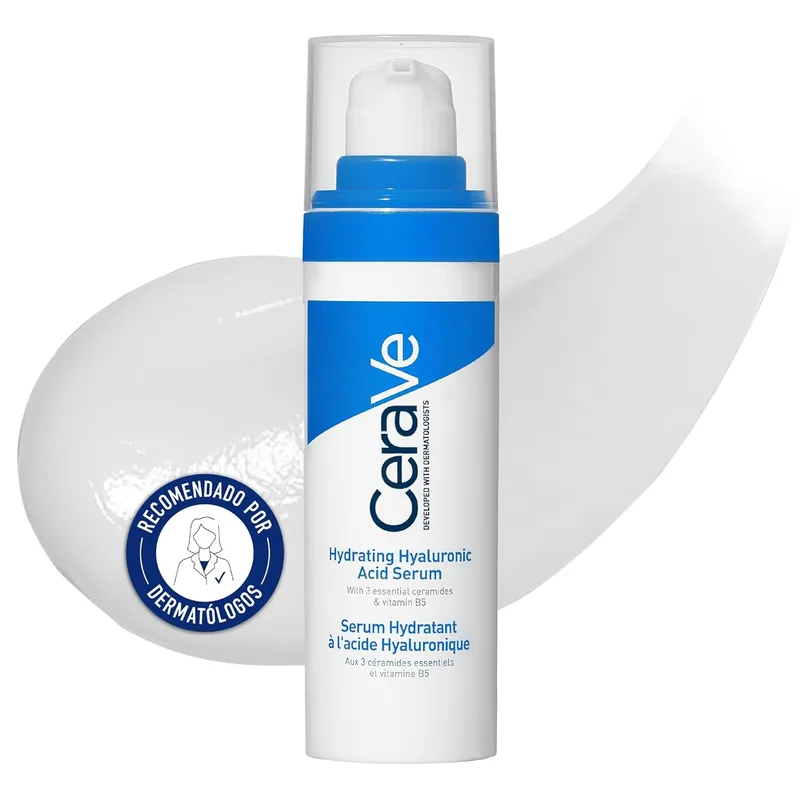 CeraVe ▫️ Sérum Hidratante com Ácido Hialurónico, Para Todos os Tipos de Pele, Cuidados Faciais, Nutre, Hidrata e Acalma, Restaura a Barreira Cutânea, Textura Leve, Sem Fragrâncias nem Parabenos, 30 ml