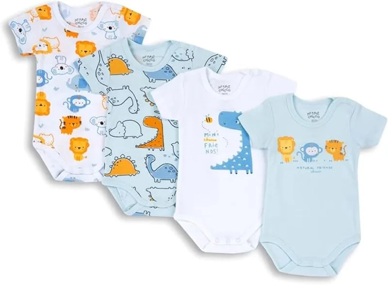 Chicco ▫️ Body para recém-nascidos, Conjunto de 4 bodys de manga curta em 100% algodão, unissexo, para bebés dos 0 aos 24 meses, concebido em Itália