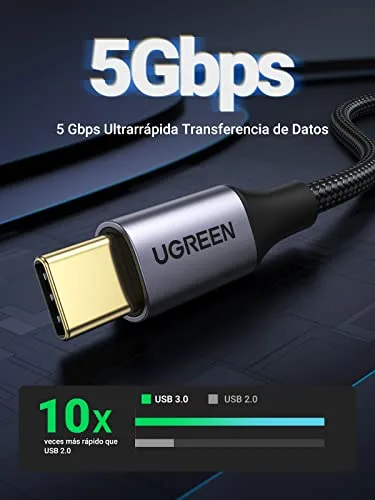 UGREEN ▫️ Cabo USB-C USB 3.0 5 Gbps 3 A Carregamento Rápido Trançado em Nylon (1 m) 2