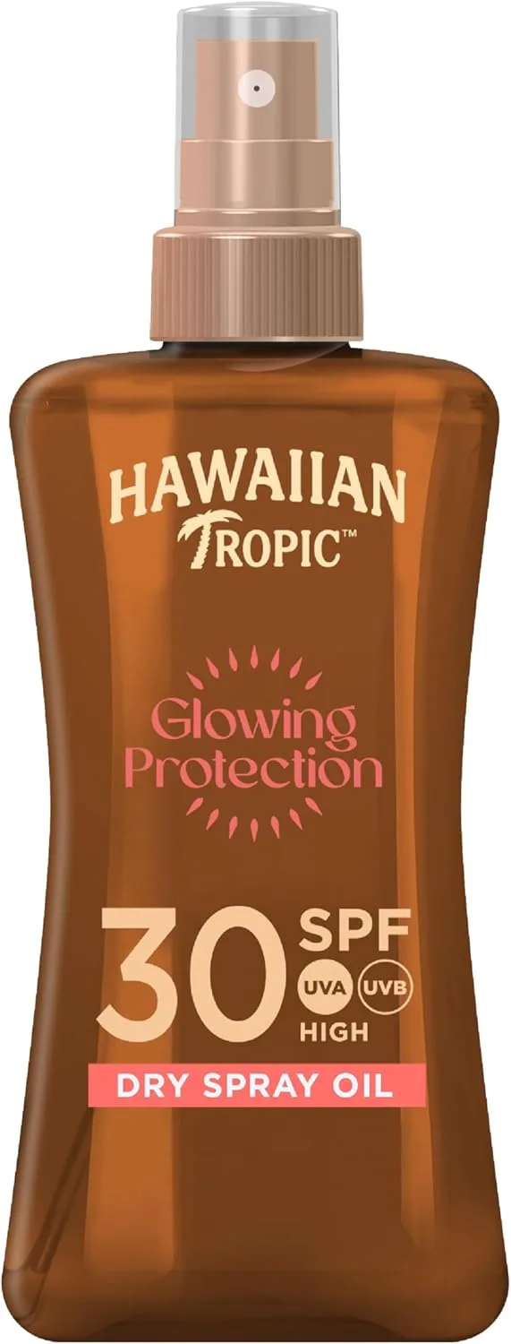HAWAIIAN Tropic ▫️ Óleo Solar FPS 30 - Glowing Oil Óleo Bronzeador em Spray com Fragrância de Coco e Óleo de Argão - 200 ml (Unidade)