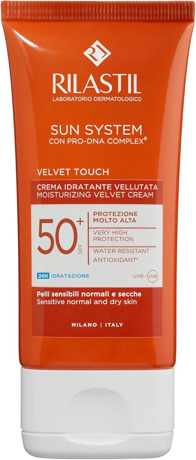 Rilastil ▫️ Sun System - Velluto Protetor Solar Facial com FPS 50+, Amigo do Ambiente e Resistente à Água, 50 Mililitros