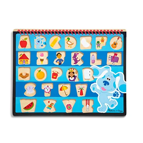 Melissa & Doug ▫️ Blue's Clues & You! Quebra-cabeças de peças grossas de madeira - O Alfabeto (26 peças), Blue's Clues, brinquedos de desenvolvimento em madeira, Montessori, presente para meninos e meninas a partir dos 2 anos, 4