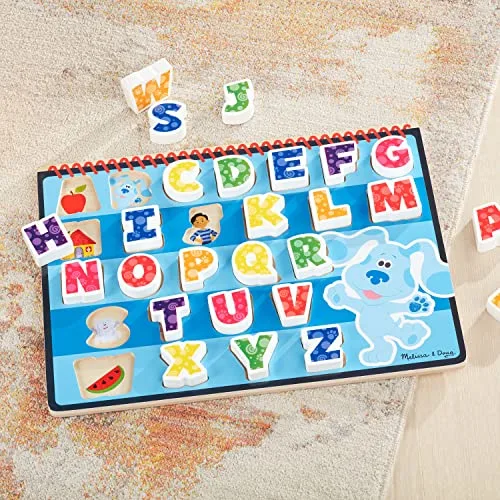 Melissa & Doug ▫️ Blue's Clues & You! Quebra-cabeças de peças grossas de madeira - O Alfabeto (26 peças), Blue's Clues, brinquedos de desenvolvimento em madeira, Montessori, presente para meninos e meninas a partir dos 2 anos, 5