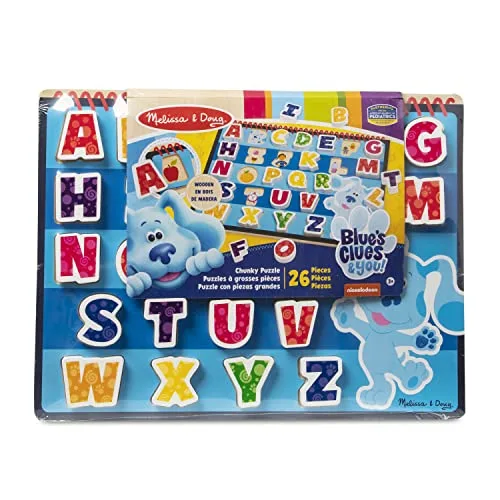 Melissa & Doug ▫️ Blue's Clues & You! Quebra-cabeças de peças grossas de madeira - O Alfabeto (26 peças), Blue's Clues, brinquedos de desenvolvimento em madeira, Montessori, presente para meninos e meninas a partir dos 2 anos, 6