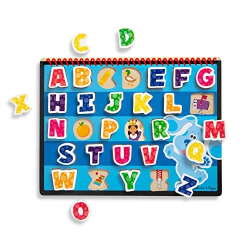 Melissa & Doug ▫️ Blue's Clues & You! Quebra-cabeças de peças grossas de madeira - O Alfabeto (26 peças), Blue's Clues, brinquedos de desenvolvimento em madeira, Montessori, presente para meninos e meninas a partir dos 2 anos, 7