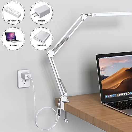SKYLEO ▫️ Candeeiro de secretária LED - Candeeiro de secretária LED potente com pinça - Proteção ocular - Candeeiro de secretária LED - 3 modos de iluminação × 10 níveis de luminosidade - Branco 2