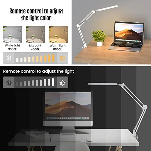 SKYLEO ▫️ Candeeiro de secretária LED - Candeeiro de secretária LED potente com pinça - Proteção ocular - Candeeiro de secretária LED - 3 modos de iluminação × 10 níveis de luminosidade - Branco 3